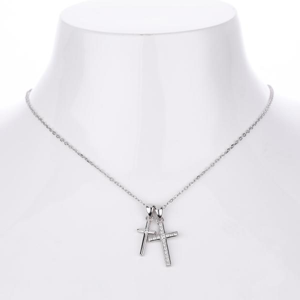 Silver Cross Pendant Necklace with Cubic Zirconia