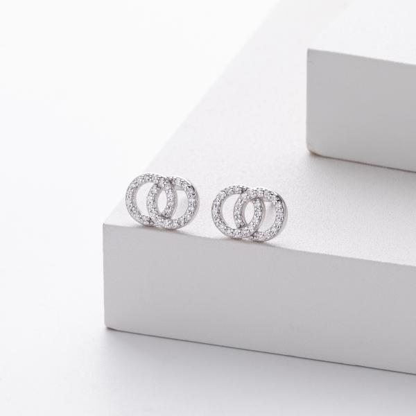 Silver Pavé Interlocking Circle Stud Earrings