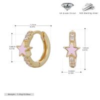 Gold Pink Star Huggie Earrings with Zircon