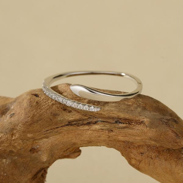 Curved Silver Pavé Band Ring