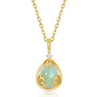 Gold Jade Floral Pendant Necklace