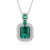 Emerald Halo Silver Pendant Necklace