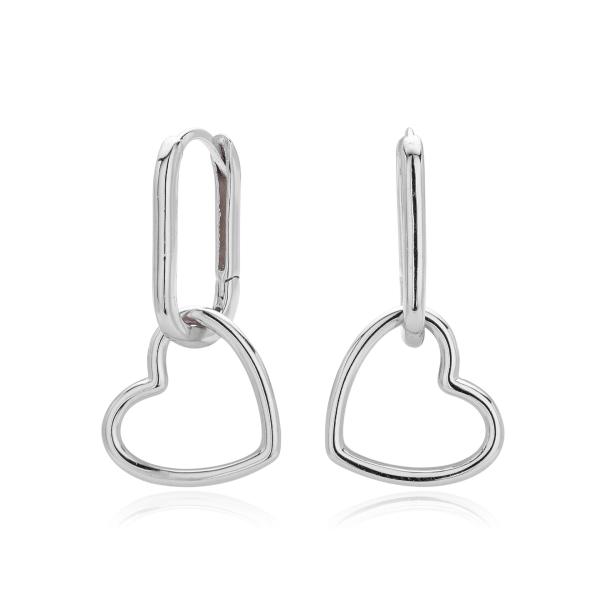 Silver Heart Drop Earrings