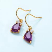 Gold Purple Teardrop Dangle Earrings