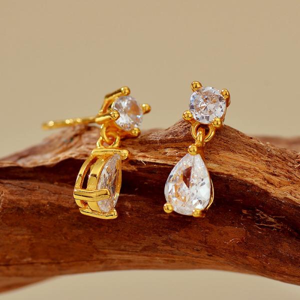 Gold Teardrop Cubic Zirconia Drop Earrings