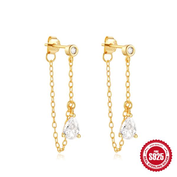 Gold-Tone Chain Drop Earrings with Cubic Zirconia