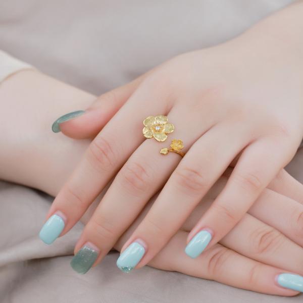 Gold-Tone Floral Open Ring