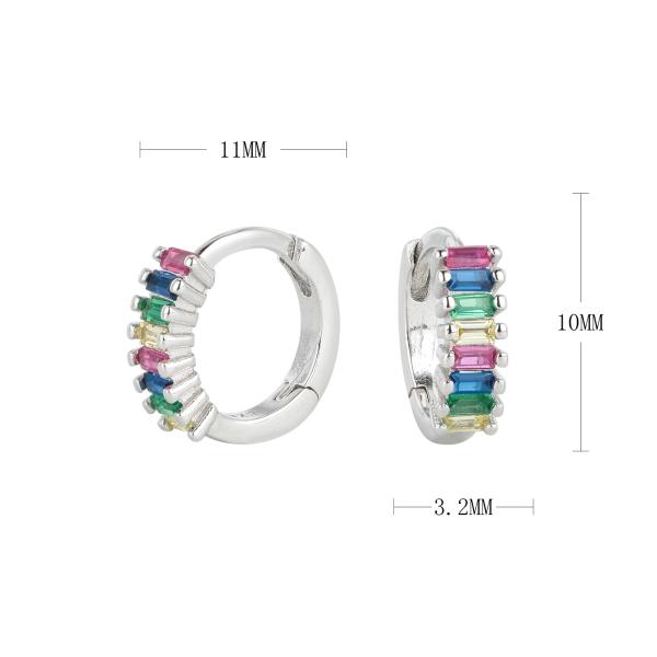 Silver Multicolor CZ Huggie Earrings