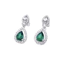Sterling Silver Green Halo Drop Earrings