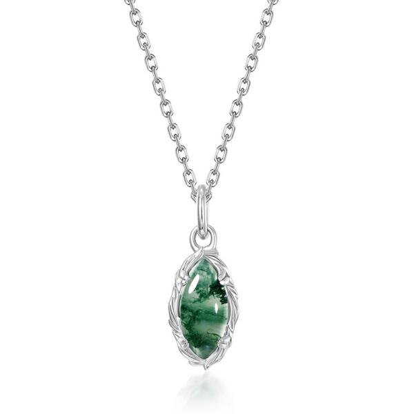 Jade Leaf Motif Silver Pendant Necklace