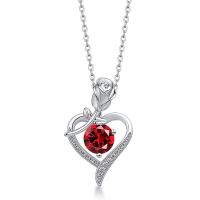 Silver Heart Pendant Necklace with Red Stone