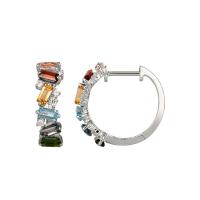 Silver Multicolor Stone Hoop Earrings