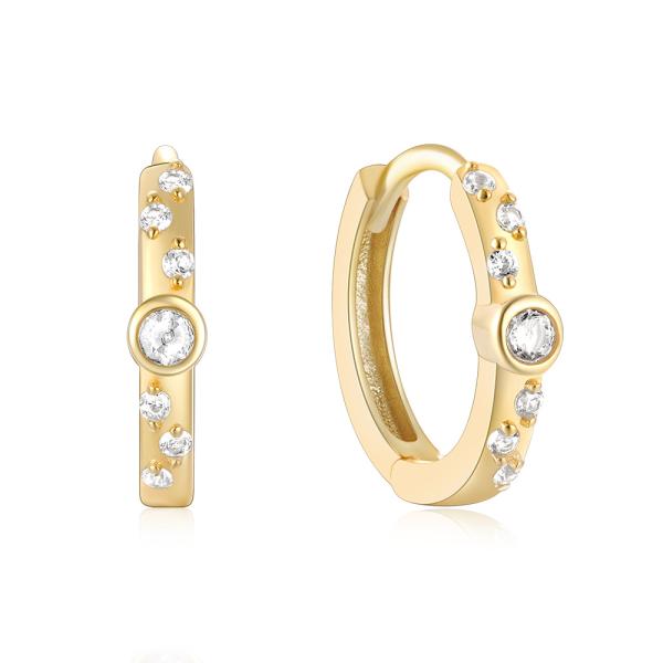 Gold Bezel-Set Cubic Zirconia Huggie Earrings