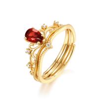 Crown Motif Red Cubic Zirconia Gold Ring
