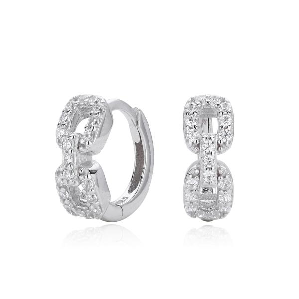 Pavé Zirconia Silver Huggie Earrings
