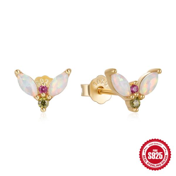 925 Silver Opal Butterfly Stud Earrings