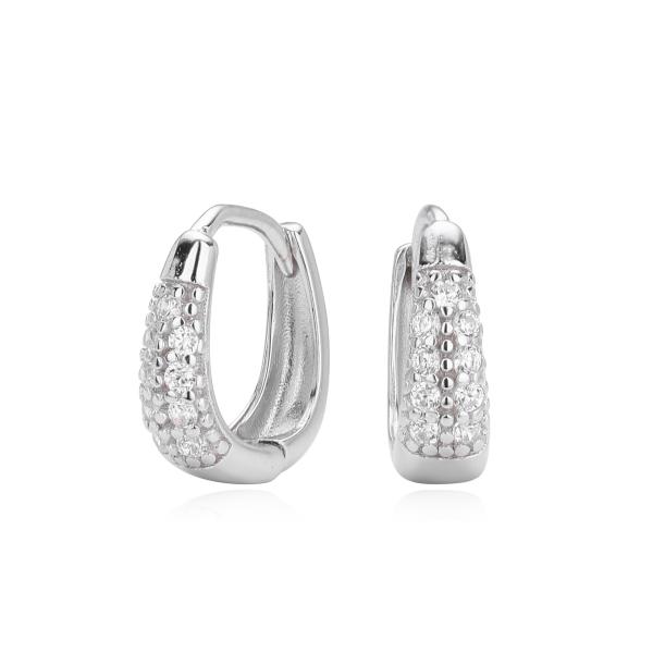 Silver Pavé Cubic Zirconia Huggie Earrings