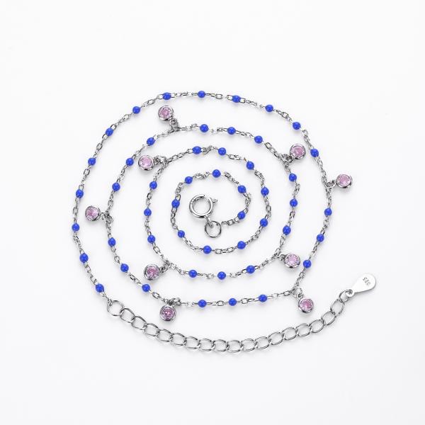 Silver Beaded Crystal Station Necklace