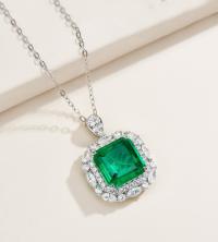 Green Emerald Halo Pendant Necklace
