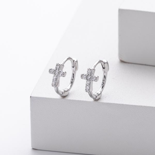 Silver Cross Charm Hoop Earrings