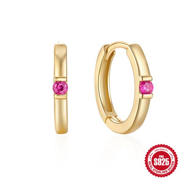 Gold-Plated Pink Stone Huggie Earrings