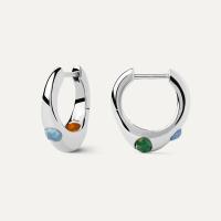 Silver Huggie Earrings with Colorful Stones