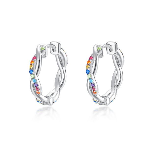 Rainbow Twist Silver Hoop Earrings