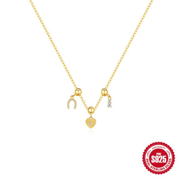 Gold-Plated Charm Necklace with Cubic Zirconia