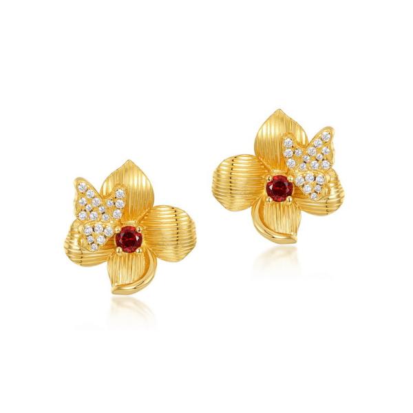 Gold-Plated Floral Cubic Zirconia Stud Earrings