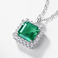Silver Emerald Halo Pendant Necklace