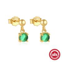 Gold-Finish Green Stone Drop Earrings