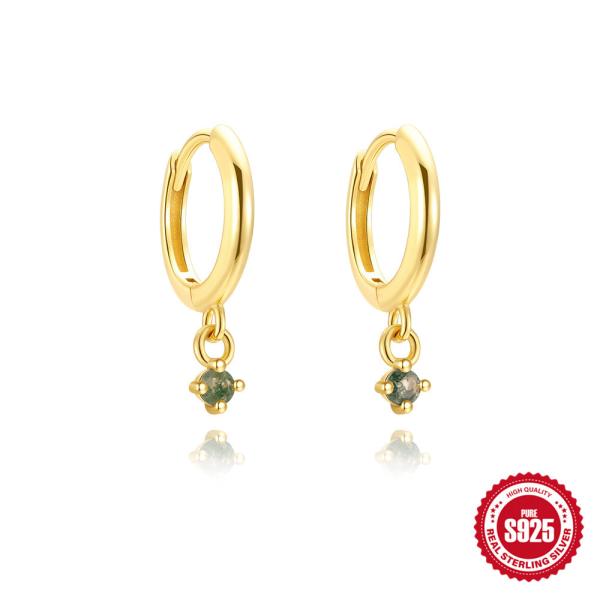 Gold-Plated Huggie Earrings with Green Stone