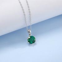 Emerald Solitaire Silver Pendant Necklace
