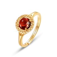 Geometric Gold Red Glass Solitaire Ring