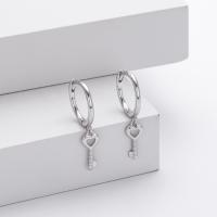 Silver Heart Key Huggie Earrings
