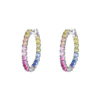 Rainbow Cubic Zirconia Silver Hoop Earrings
