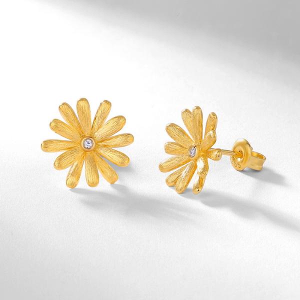 Gold Floral Cubic Zirconia Stud Earrings