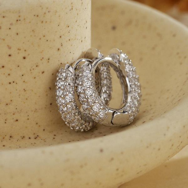 Silver-Tone Pavé Huggie Earrings