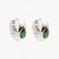 Silver Emerald Huggie Earrings