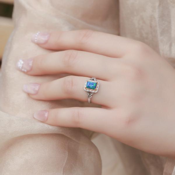 Blue Opal Halo Statement Ring