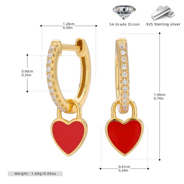 Gold Red Heart Charm Huggie Earrings