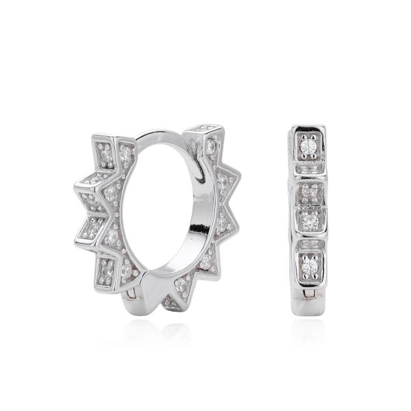 Geometric Silver Pavé Huggie Earrings