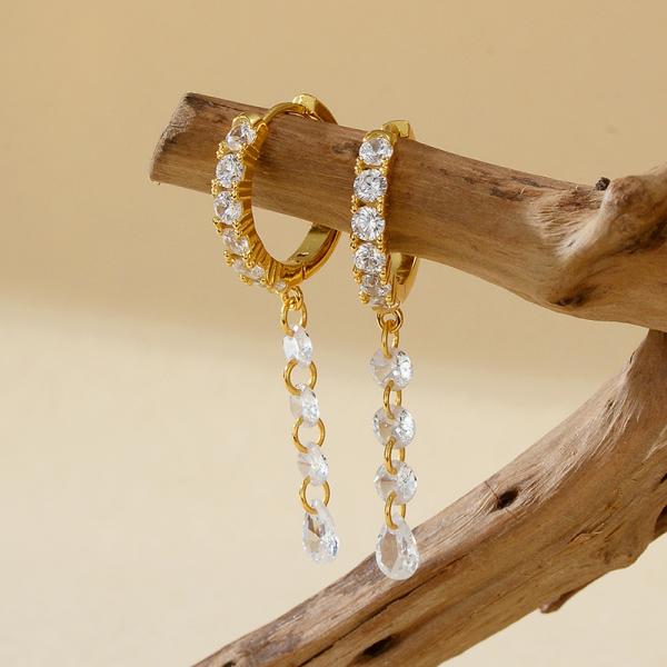 Gold Cubic Zirconia Dangle Earrings
