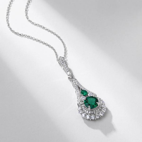 Emerald Silver Pendant Necklace
