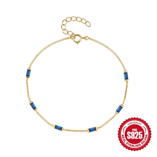 925 Silver Blue Enamel Chain Bracelet