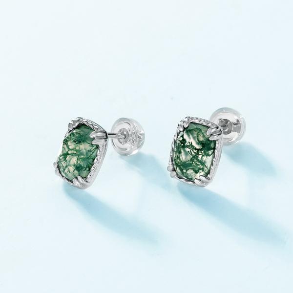 Silver Green Detail Stud Earrings
