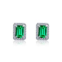 Emerald Halo Silver Stud Earrings