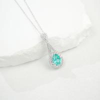 Aqua Teardrop Halo Pendant Necklace