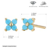 Turquoise Zircon Gold Stud Earrings