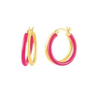Gold-Plated Pink Enamel Medium Hoop Earrings